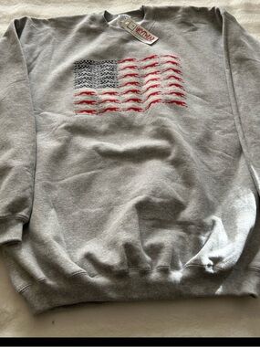 Gray American Flag Crewneck Sweatshirt - Size XL. NWT